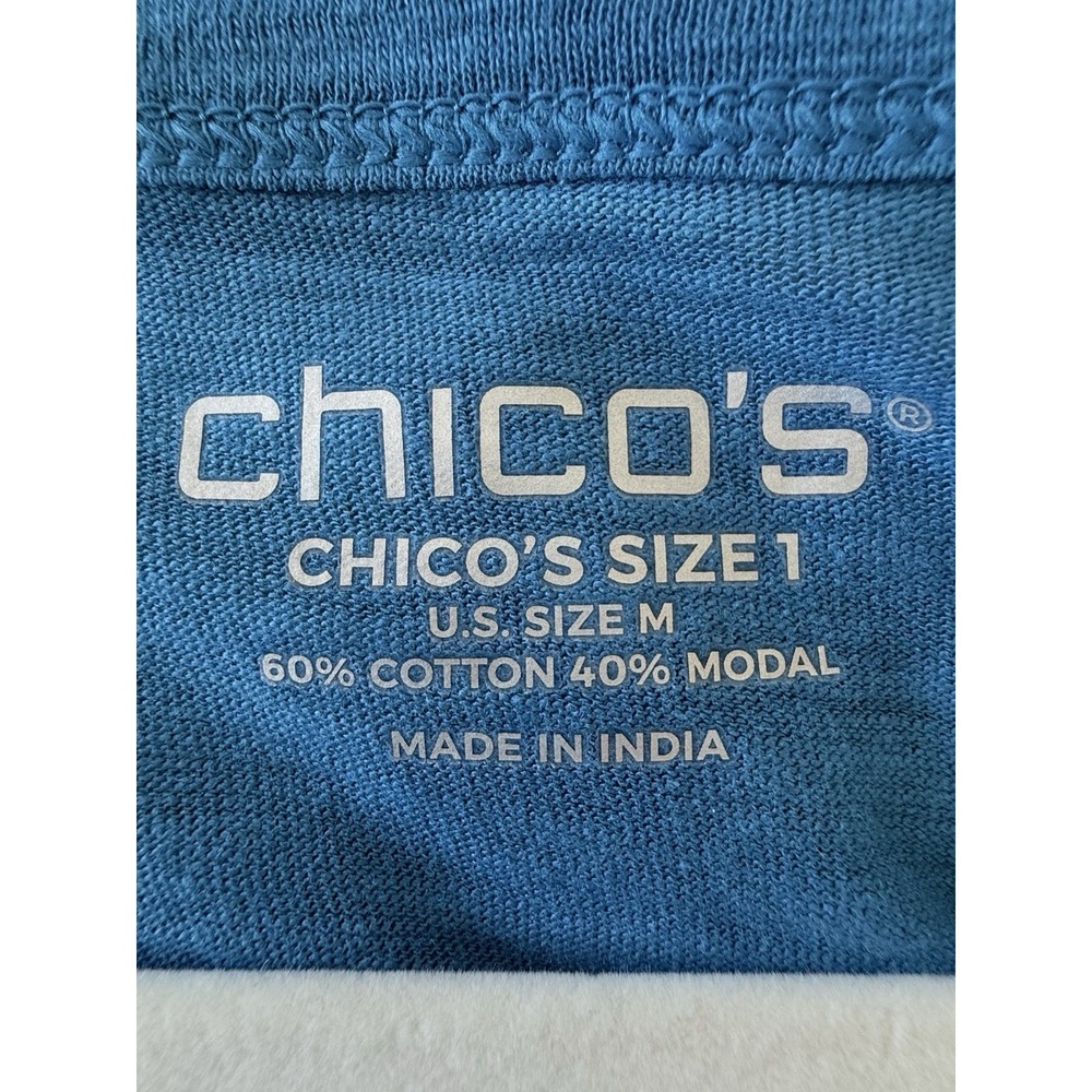 Chicos Slub Cotton Blend Top Size 2/L Scandi Coastal Minimalist Comfort Stretch - Picture 7 of 8
